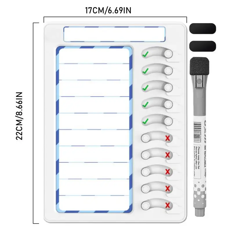 Karweigrafiek voor kinderen Uitwisbare karweigrafiek voor kinderen met 10 schuifregelaars en magnetische markeringen Uitwisbaar plannerbord voor takenlijsten