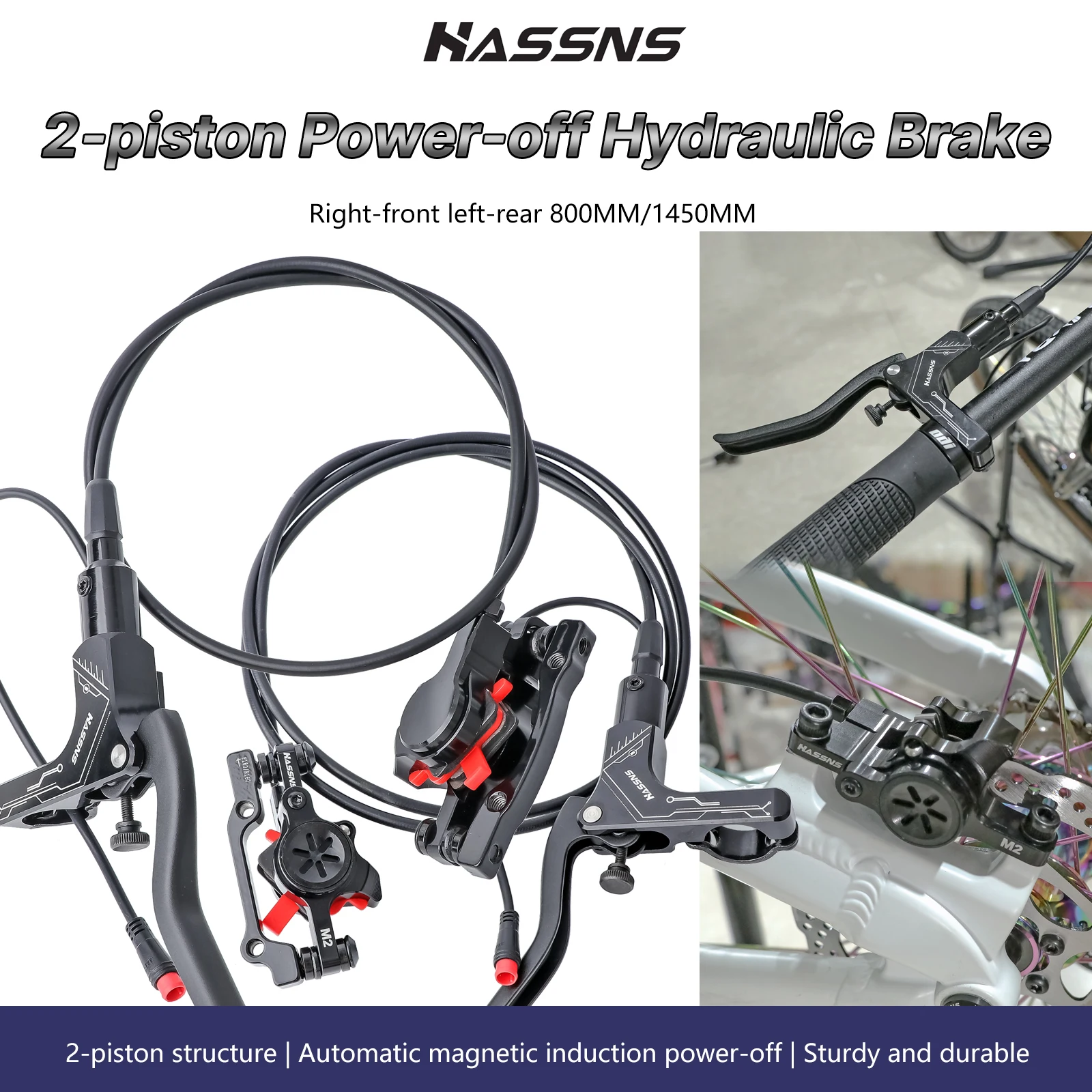 

HASSNS M2 MTB Hydraulic Brakes 2 Piston Power Off Hydraulic Brake for Bicycle Disc Brake Mountain Bike 800mm/1450mm Cycling