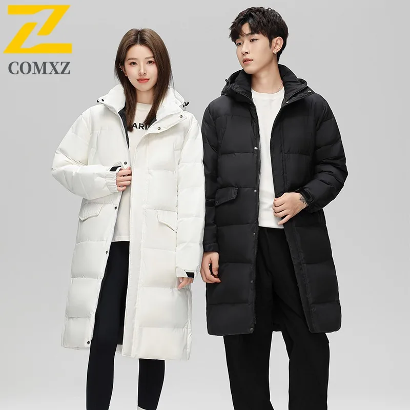 COMXZ Hot Sale Men Down Jacket 2025 Winter New Long Over Knee Extended Thickened Minimalist Versatile waterproof windproof Coat