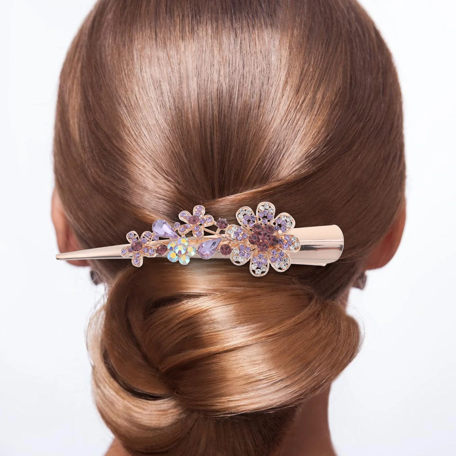 

Flower Hair Accessories Rhinestone Decorative Clip Elegant Metal Duckbilled Blue Large Size Women Girls Parties Celebrations