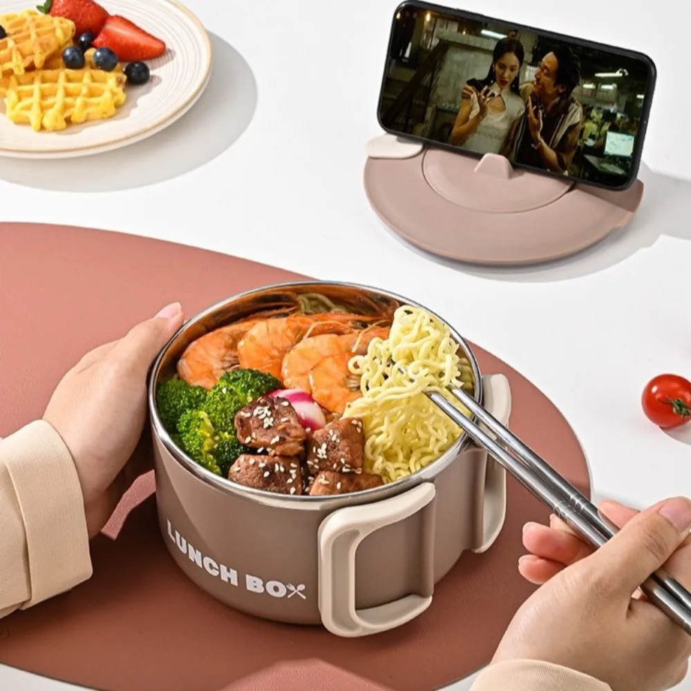 

Чаша для рамэна с ручкой для лапши и крышкой, большая емкость, ланч-бокс, герметичная чаша из нержавеющей стали 304, фруктовый салат, рисовый суп