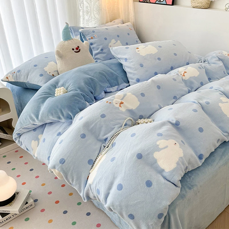 

Home Textiles Thick Bedding Set Winter Warm Velvet Double Quilt Cover Fitted Sheet Pillowcase Twin Queen Comforter Cover Stitch