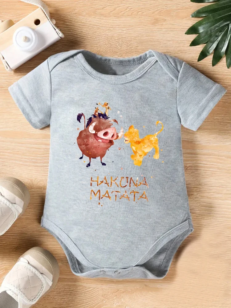 ملابس أطفال مطبوعة برسوم كارتونية هاكونا ماتاتا الأسد الملك ملابس أطفال مضحكة للأطفال الرضع بأكمام قصيرة