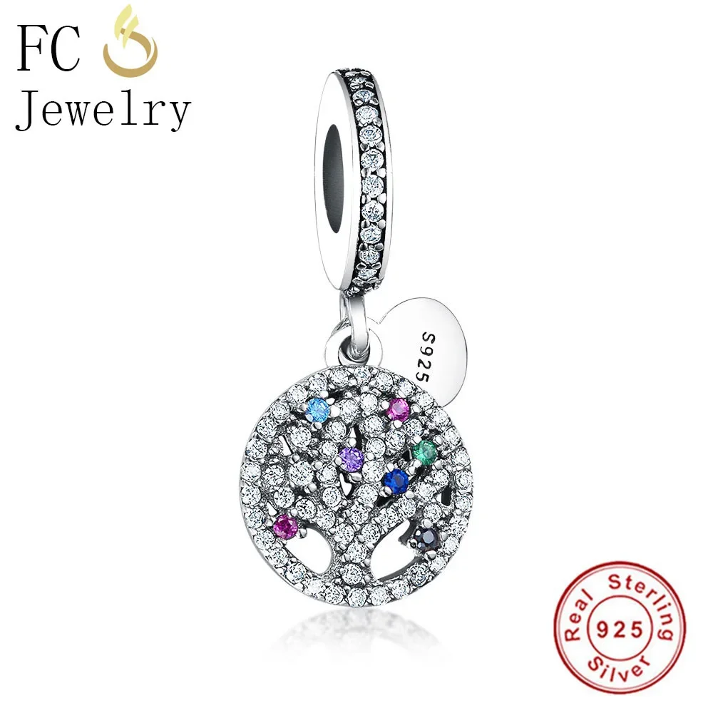 FC Jewelry Fit Original Brand Charms Bracelet 925 Sterling Silver Tree of life Color CZ Crystal Beads Pendant Berloque DIY Gift