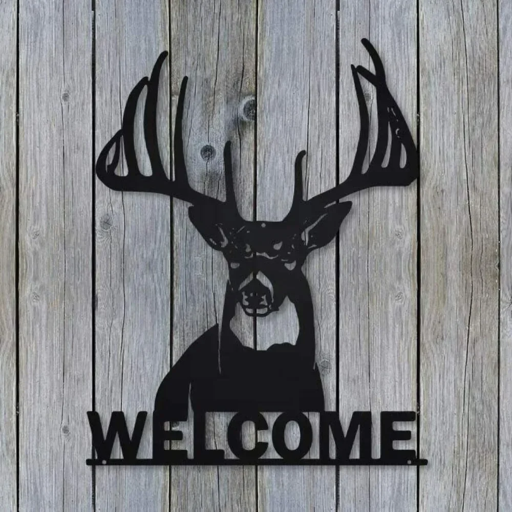 CIFBUY Welcome Whitetail Deer Buck Metal Wall Art Iron Hanging Sculpture Home Cabin Decor Ornament Gift