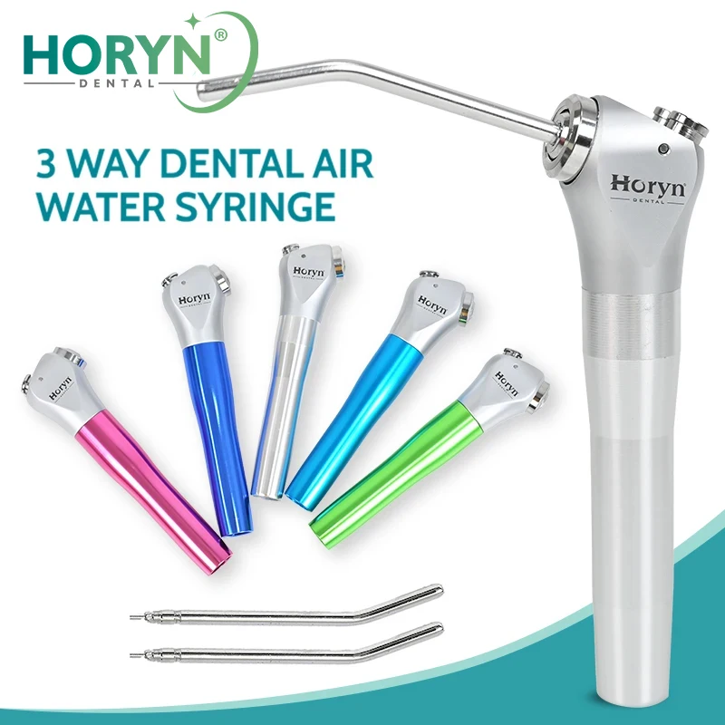 Dental Air Water Spray Syringe Triple 3 Way 2 Nozzles Tips Metal Handle + 4Pcs Metal Alloy Nozzles/Tips/Tube