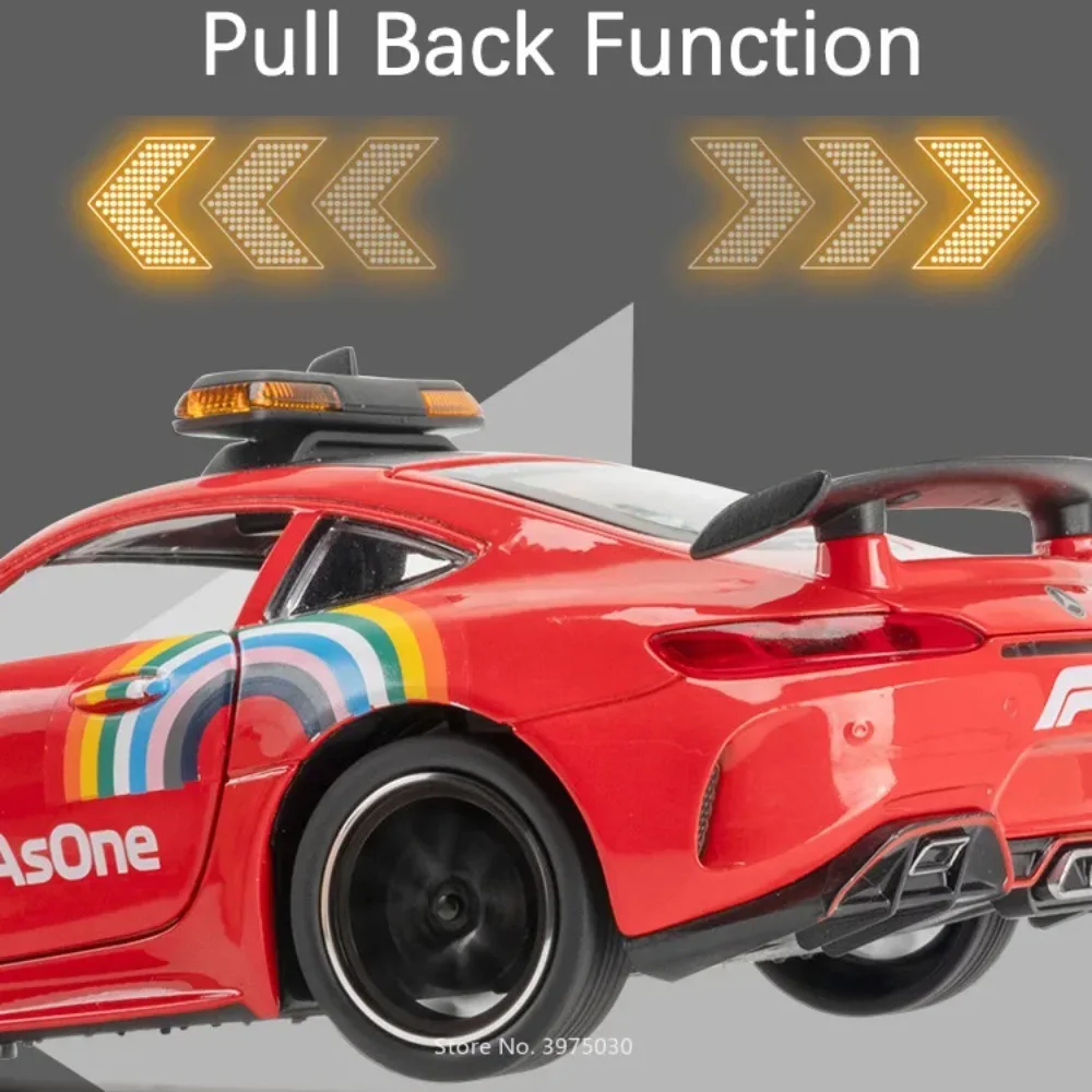 Voitures de sécurité GTR F1 en alliage 1:24, Vision GT, modèles moulés sous pression, véhicules sonores et lumineux, portes ouvertes, jouets éducatifs pour enfants