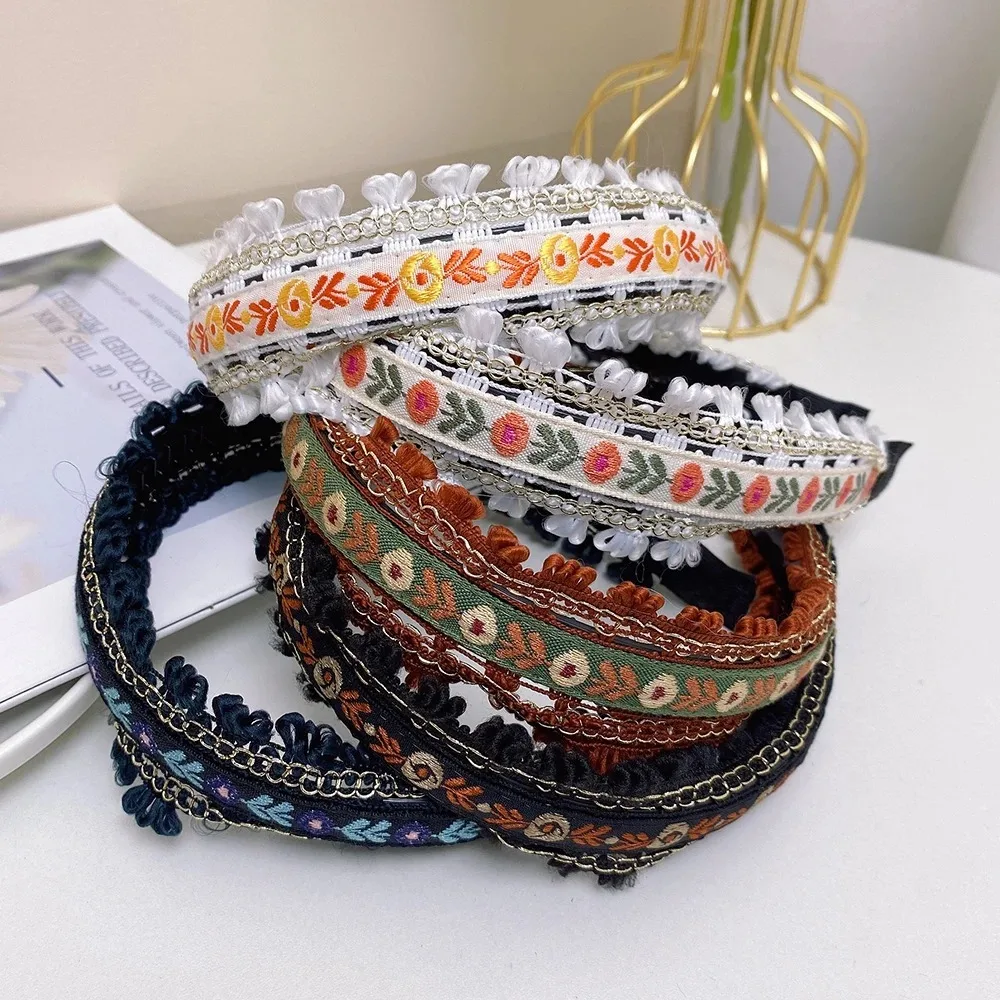 Elegant Boho Embroidery Headband Retro Style Wide Head Hoop Headdress Women Girls