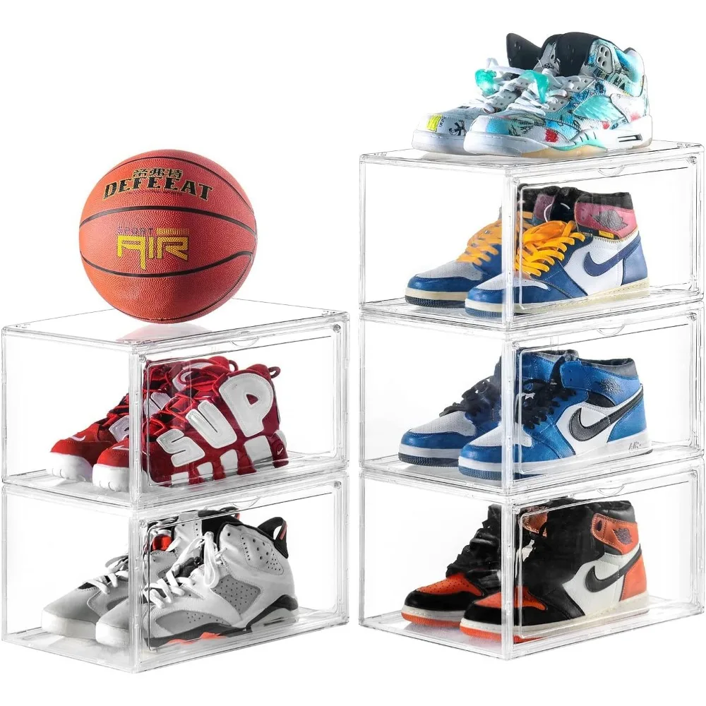 Clemate Acrylic Shoe Box,Set of 5,Extra Large Shoe Storage Boxes Clear Plastic Stackable, Containers with Clear door,