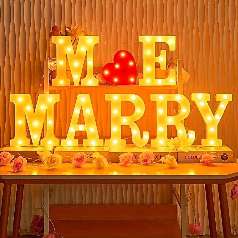 Romantic Proposal LED Sign "Marry Me" - Warm Light Gem-Inspired Design, Battery Powered Indoor Outdoor Use, Perfect for Proposal