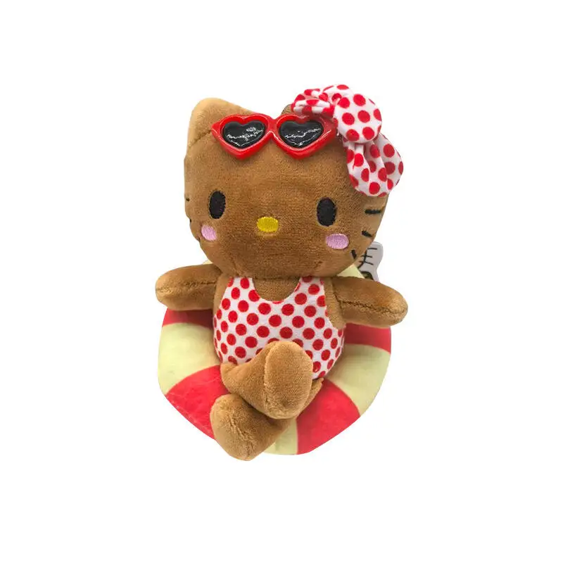

Плюшевая кукла-брелок Kawaiihellokitty с черной кожей и дизайном плавательного круга, милый подвес для рюкзака, небольшой подарок для девочек