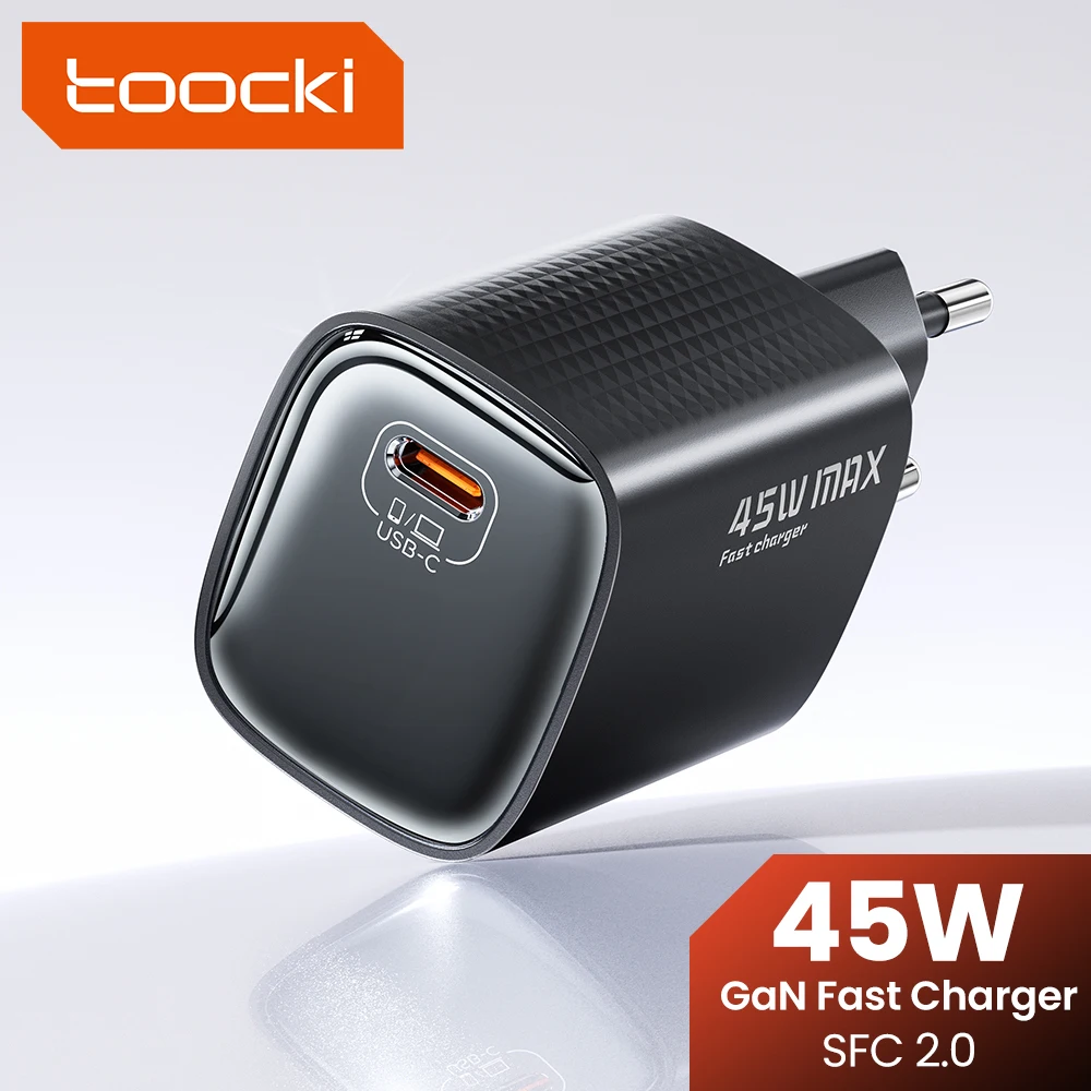 Toocki 45W GaN USB C Charger For Phone Super Fast Charging 2.0 QC3.0 Type C Charger For iPhone 17 16 Samsung S25 Macbook EU Plug