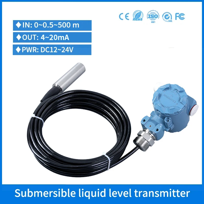 Liquid Water Level Probe Immersed Pressure Sensor Hydrostatic Submersible 4 20ma Liquid Level Probe Sensor Controller for Diesel