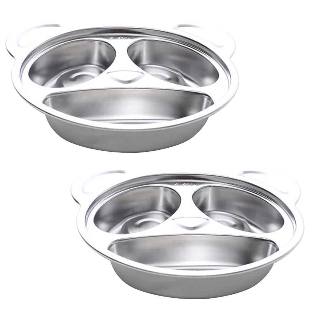 2 Pcs Children's Divider Plates Stainless Steel Kids Food Sectioned Compartment Tray Divided Dish