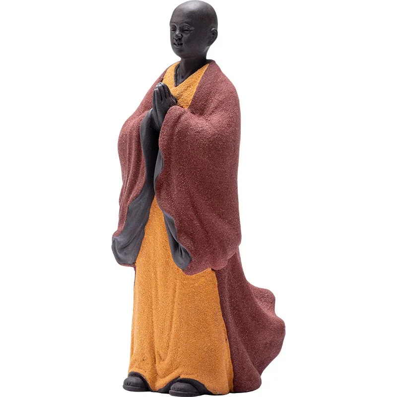 

Chinese Zi Sha Sand Clay Standing Monk Statue Praying Buddha Buddhism Zen Figure