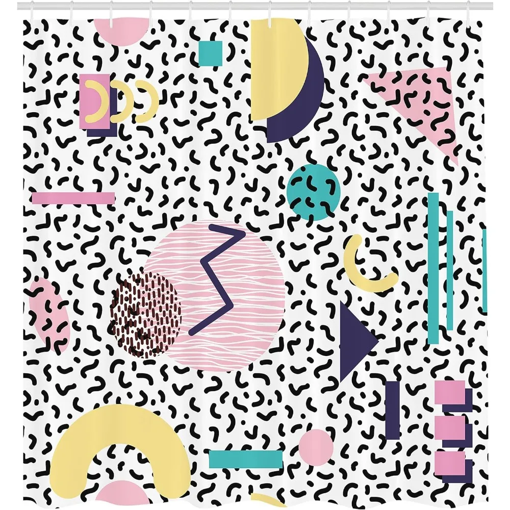 ستارة حمام هندسية مستوحاة من الرجعية: ديكور حمام من القماش بنمط نصف قمر ومثلث