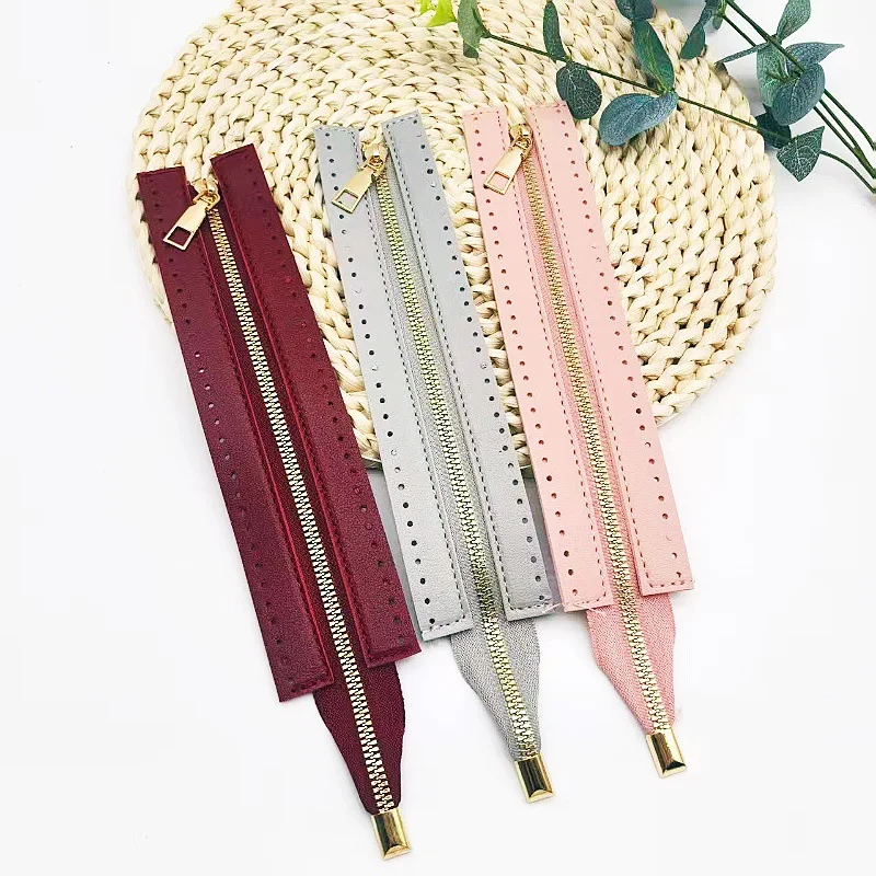 24cm DIY Handmade Bag Zipper Accessories 6-Color DIY Handmade Bag Zipper 24cm Pu Metal Zipper Woven Bag Accessories