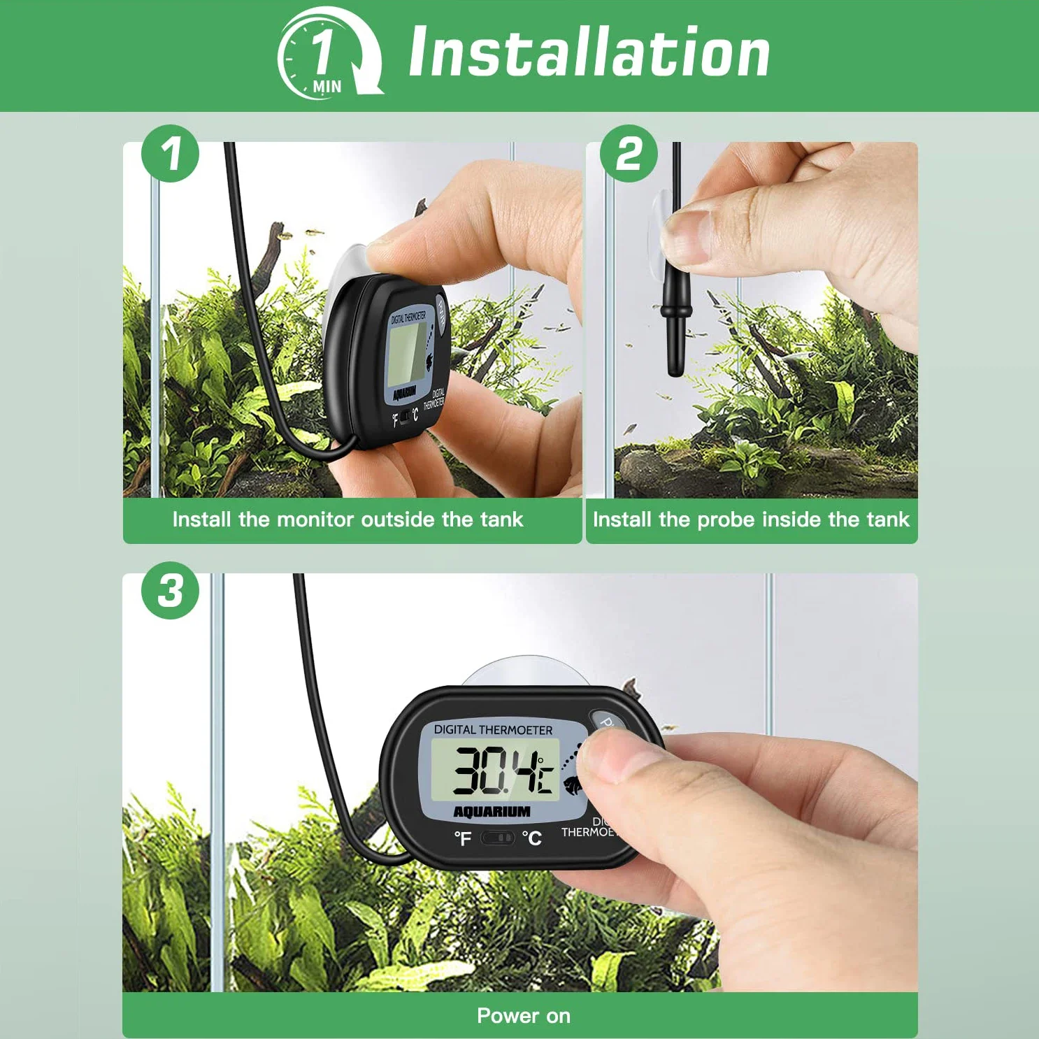 خزان الأسماك الحراري مع كوب الشفط ، مستشعر درجة الحرارة ، حوض السمك الرقمي ، كاشف درجة الحرارة المائية ، أداة قياس درجة الحرارة ، 2 ، 4 شاشة LCD #4