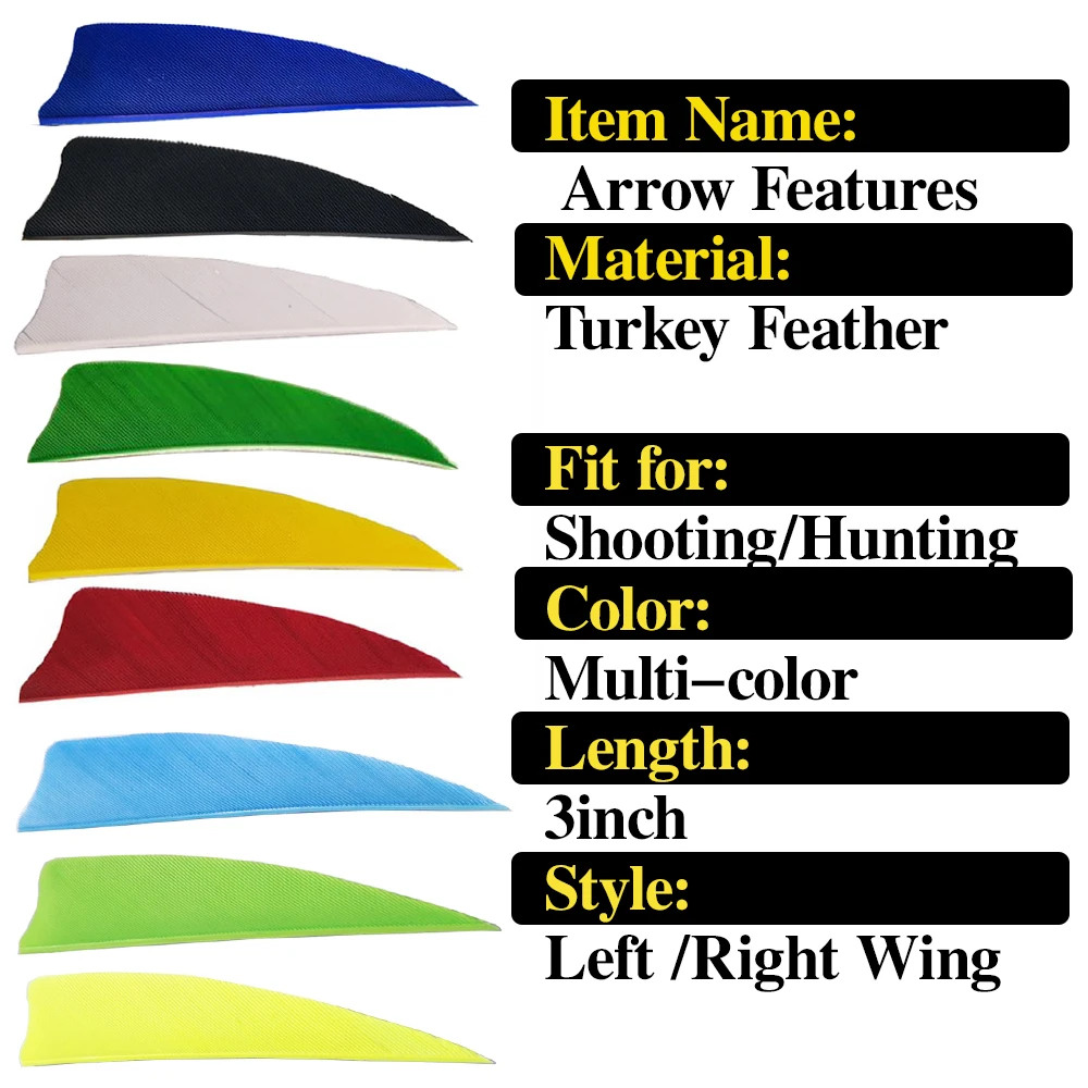 50pcs 3" Archery Turkey Feathers Shield Natural Fletching Left Wing Right Wing For Bow Arrow Hunting Shooting Accessories 2