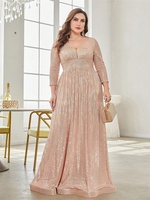 Plus Size Luxury V-Neck Long Sleeves Sequins Evening Dress For Women 2024 Wedding Party Prom Maxi Cocktail Bridesmaid Gowns