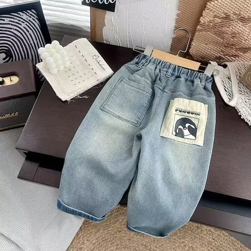

Childrens Boys Jeans Spring Contrast Cartoon Pockets Infant Babys Boys Denim Pants Pure Cotton Casual Kids Boys Jeans Soft Jeans