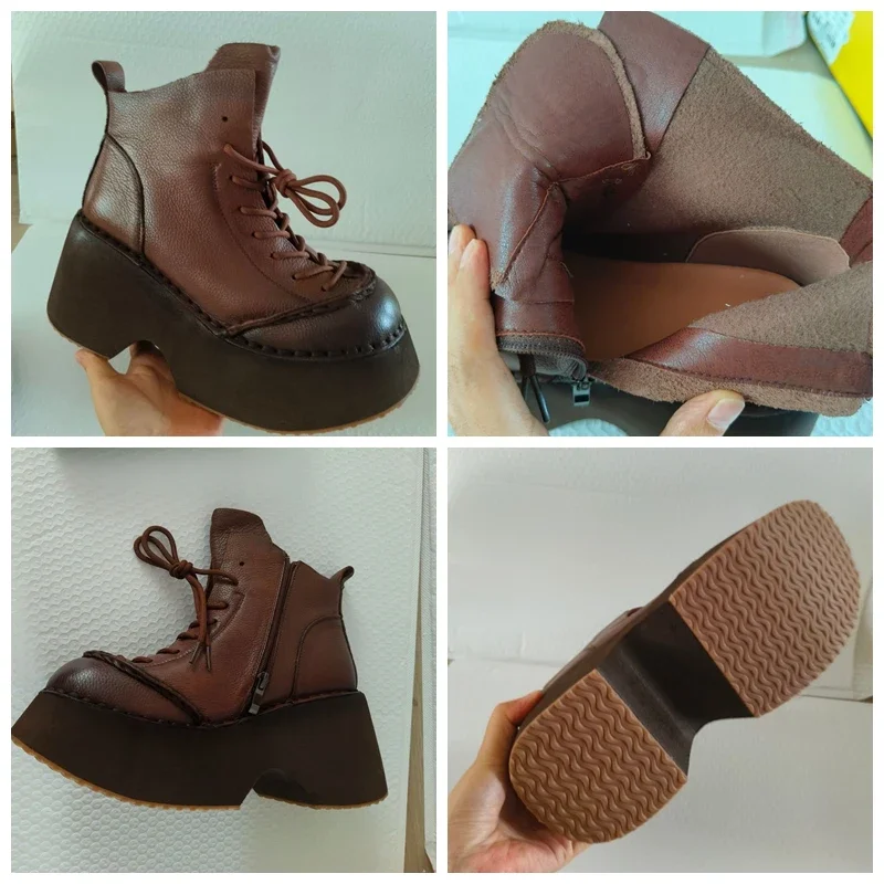 Koznoy 8.5cm mocassini in vera pelle di mucca autunno moto primavera camino moda caviglia stivaletti alti stivali scarpe da donna