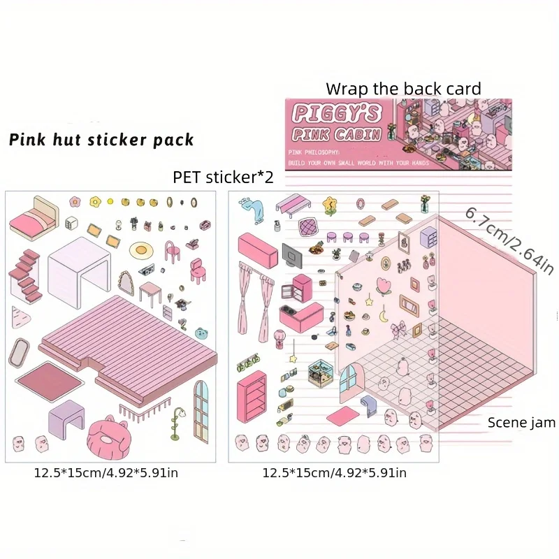 4pcs 3D Visual Stacking Puzzle Stickers-3D Cute Cartoon Sticker Set for Adult Relief Stress Pass The Time