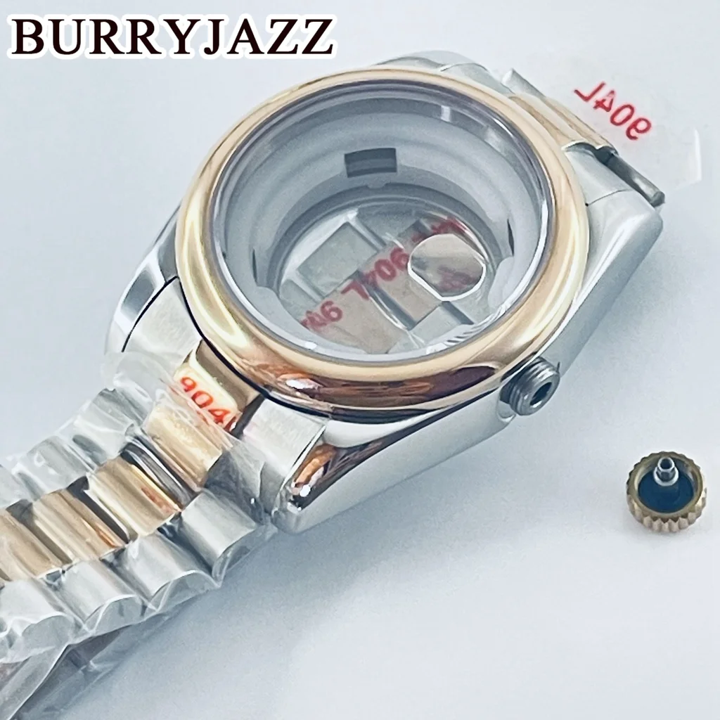 BURRYJAZZ 31mm NH05 NH06 caja de reloj caja de acero inoxidable rosa plateada con cristal de zafiro resistente al agua