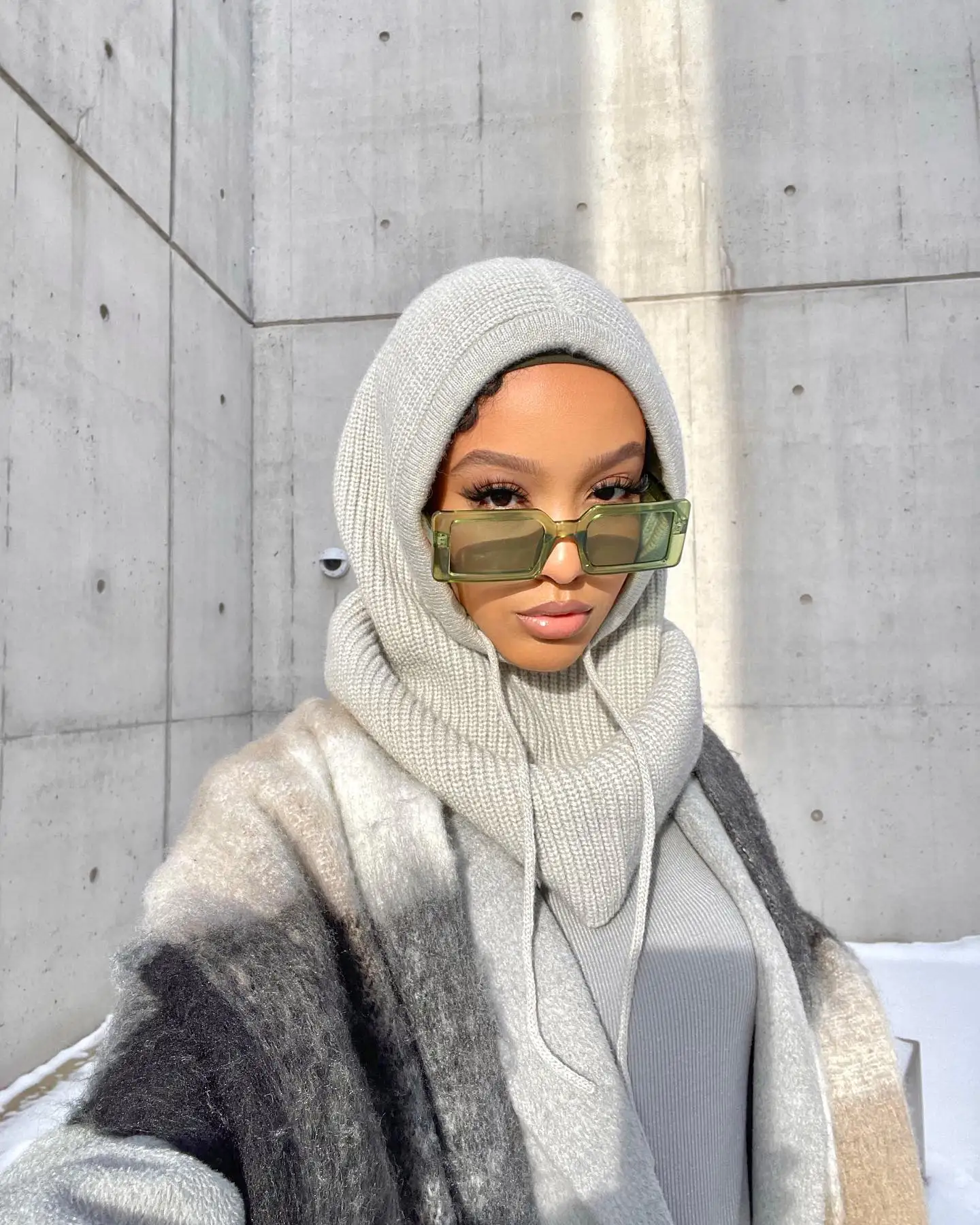 Muslim Knitted Hat Women's Bonnet Helmet Ski Hat Windproof Winter Outdoor Balaclava Knitted Thick One-piece Scarf Warm Hat