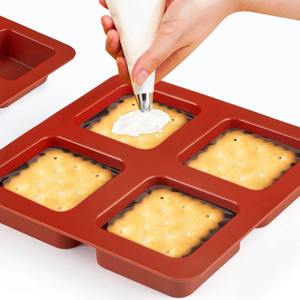 1pc 4-chamber square baking silicone mold, suitable for cake, brownie, pastry, French dessert molds