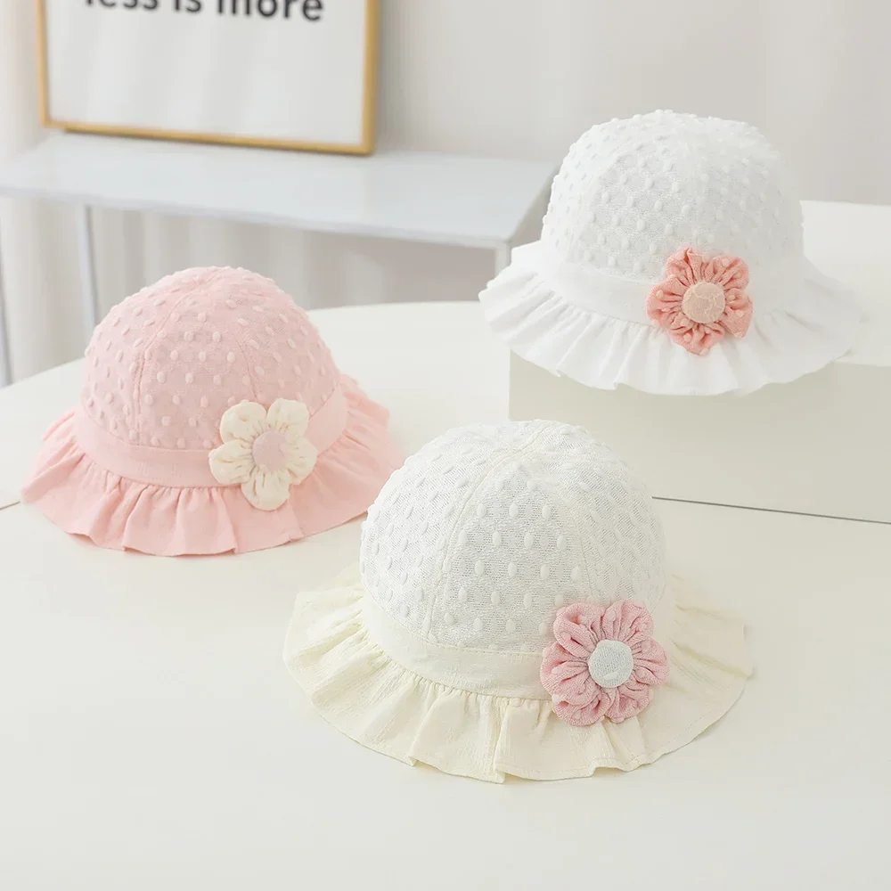 Soft Brim Girls Sun Cap Flower Princess Lace Baby Hat Summer Panama Infant Toddler UV Protection Hat Outdoor Baby Girls Bonnet