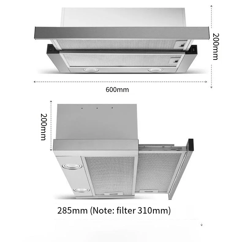 

-Двойной двигатель OEM тягового типа, высокое качество, низкая цена, мини-кухонная вытяжка, диапазон на заказ или стандартная боковая настенная вытяжка