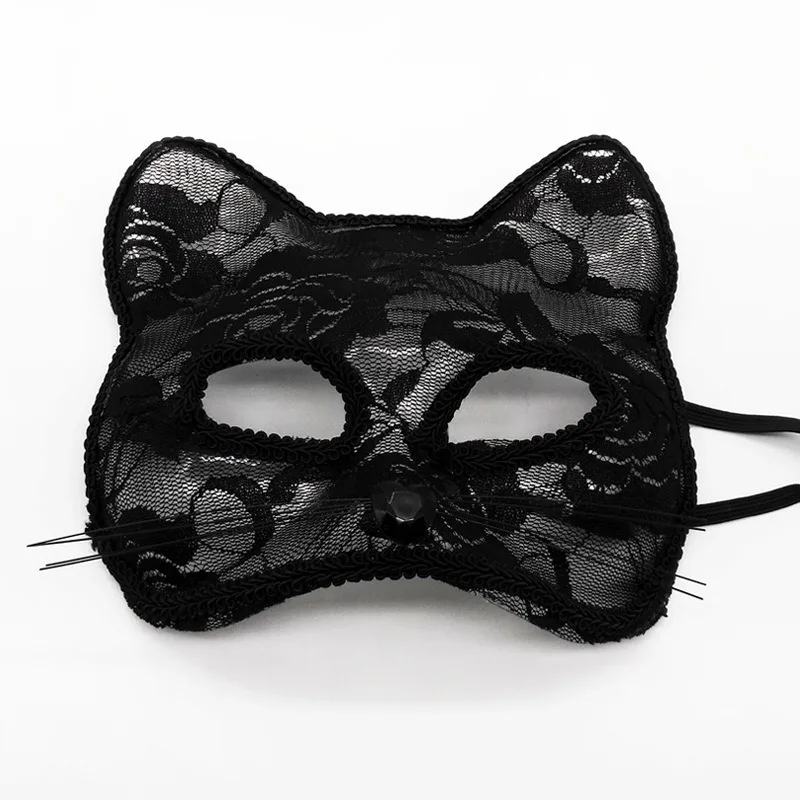 ลูกไม้ครึ่งหน้า Venetian Cat Mask สําหรับผู้หญิงผู้ชาย - ฮาโลวีนคอสเพลย์เครื่องแต่งกายอุปกรณ์เสริม Vintage Theme Party Masquerade