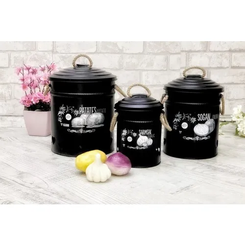 Evistro Metal 3'lü Potato Onion Garlic Storage Bucket Black