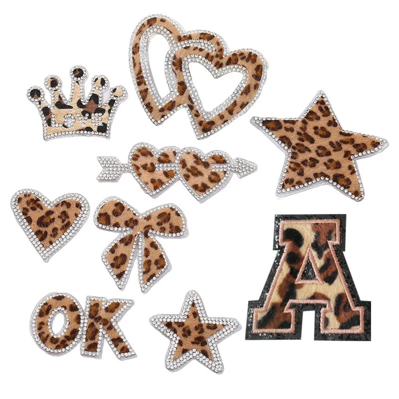 1pc Iron on Leopard Patches letter patch Crown love Star Embroidery Applique Garment clothes for women Accessories