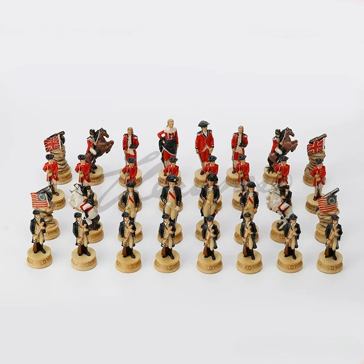 American Revolutionary War Resin Chess Set British vs American Soldier Figurine Chess Pieces Vintage Historical Collectible Ches