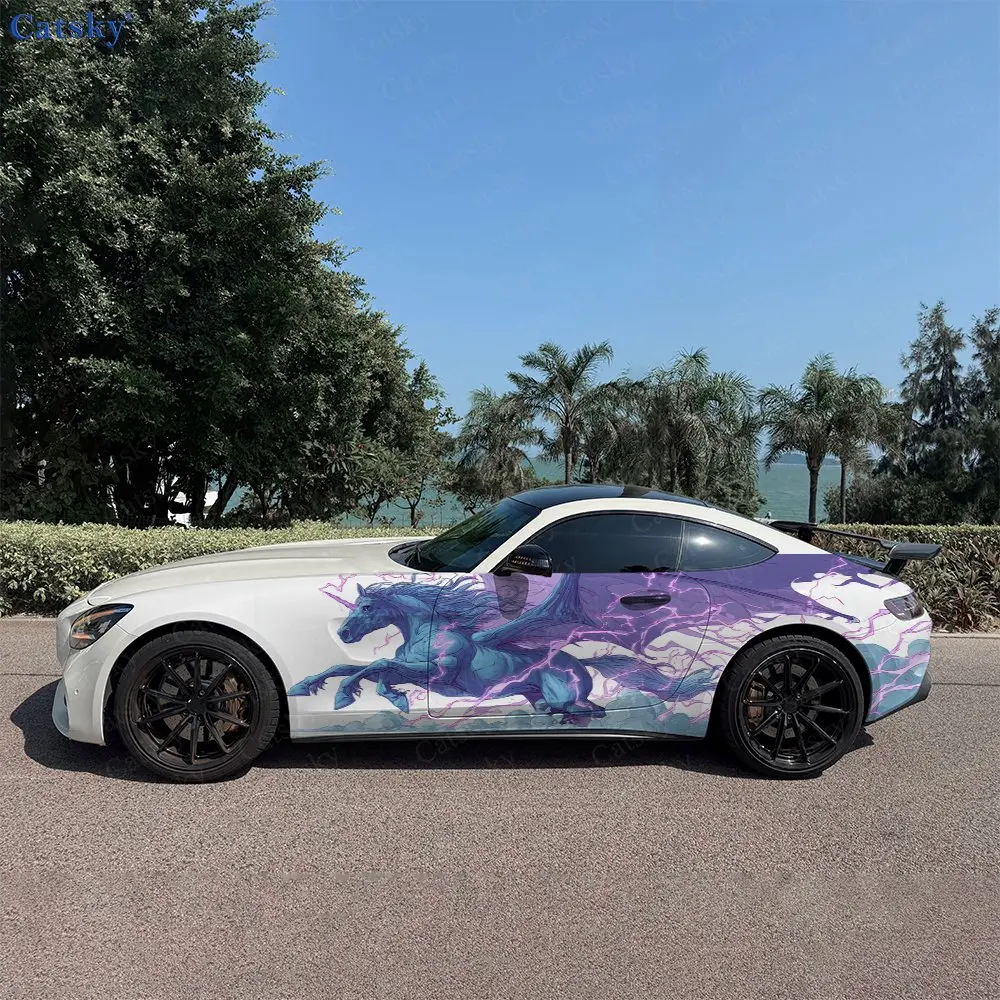 2pcs Purple Lightning Pegasus Realm, Durable, Fade-resistant, Enhance Vehicle Aesthetics With Artistic Design Car Vinyl Wraps
