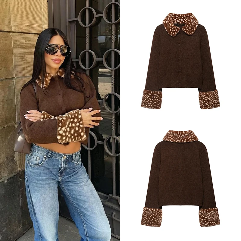 Guobioziy Women's Slim-Fit Faux Fur Knit Jacket 2026 Autumn-Winter New French Casual Fashion Trend British Tassel Street Style