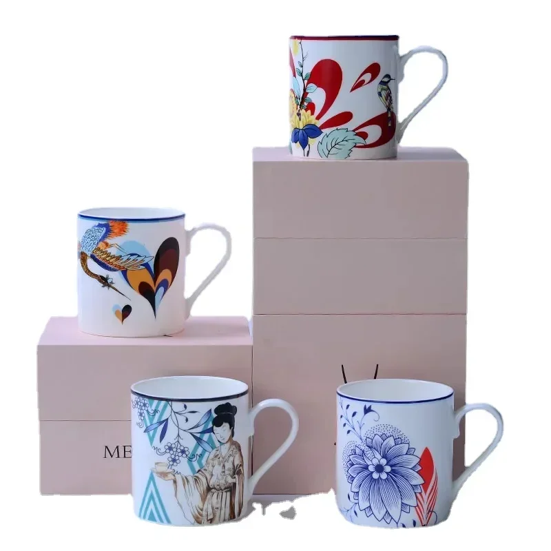 

European-Style Bone China Mug Milk M Sen Pasteup Series Ceramic Scented Tea Water Cup Couple's Cups Tea Cup