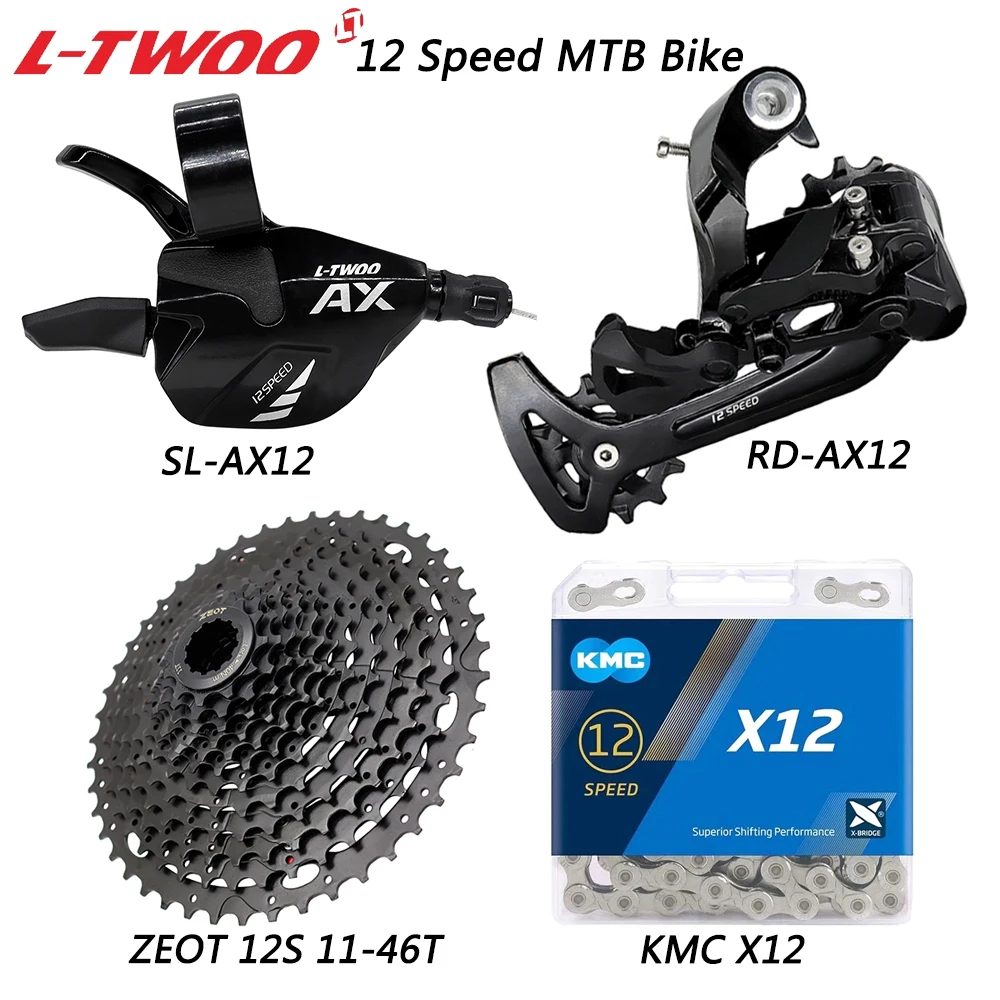 

LTWOO AX12 1x12 Speed for MTB Bike Groupset Shifter Lever Rear Derailleur ZEOT 11-46T/50T/52T Black Cassette KMC X12 Chain