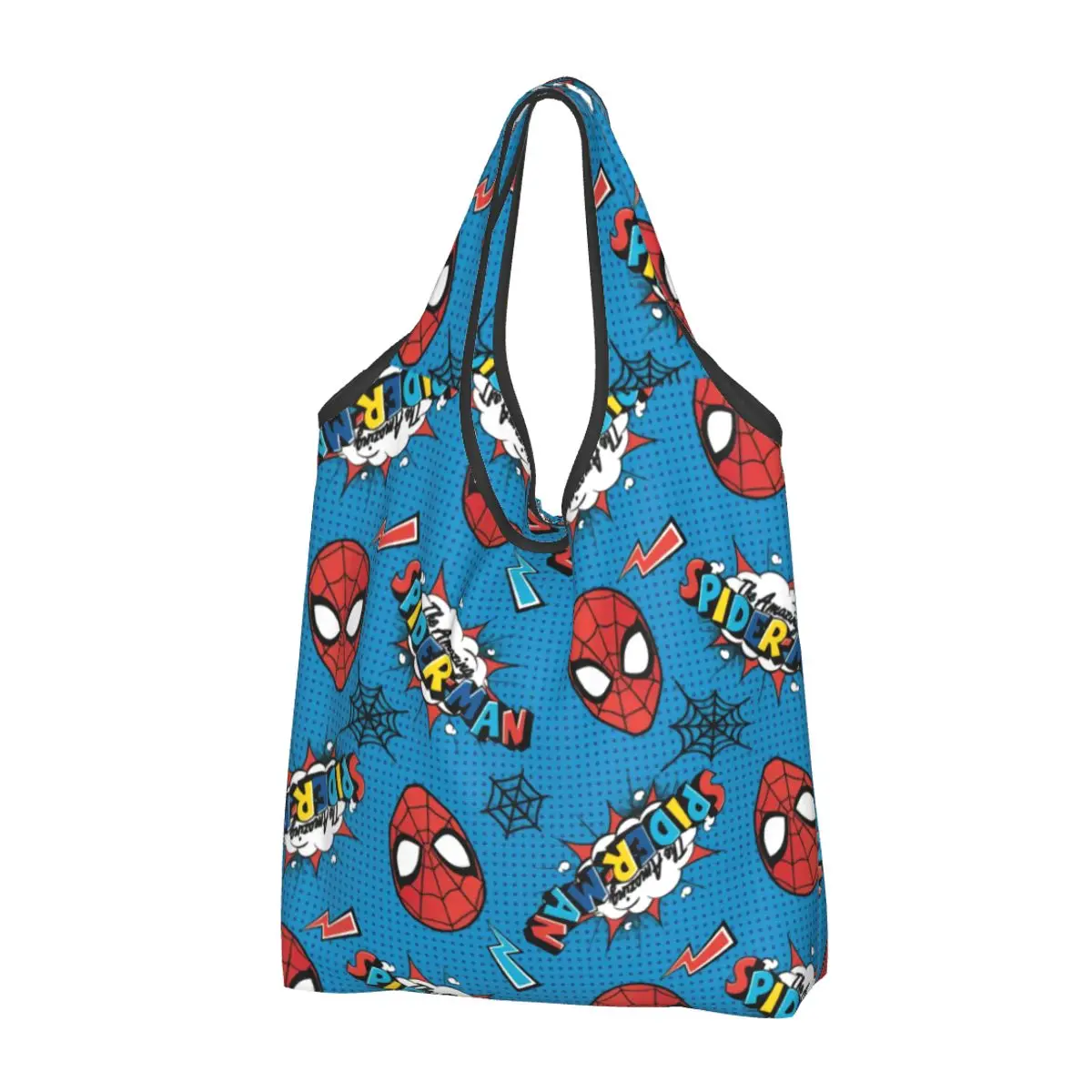 Custom Recycling Superhero Shopping Bag Women Tote Bag Portable Spider Man Head Groceries Shopper Bags