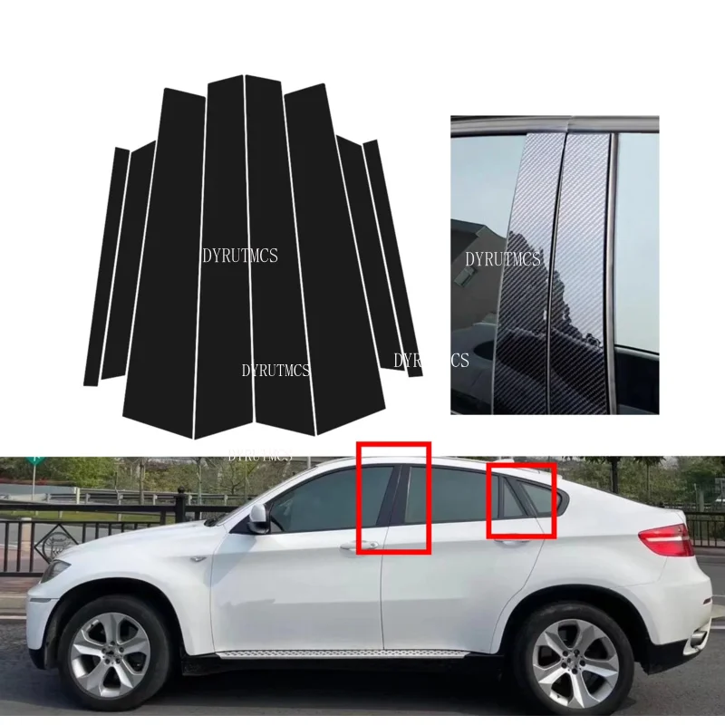 Glossy Black Pillars Post Fit For BMW X6 X6M E71 E72 2008-2014 Window Door Column Center B C Cover Trim PC Sticker