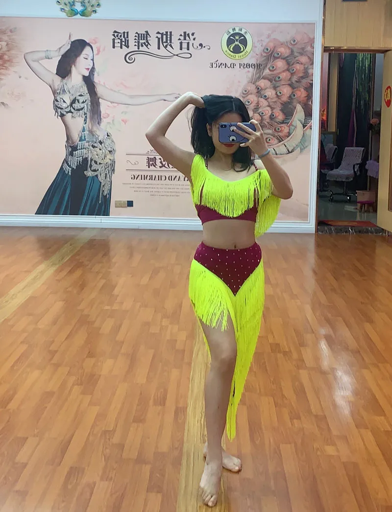 Trajes de dança do ventre para mulheres, saia top plus borla, dança do ventre oriental para meninas, pedras AB sênior, 2 peças