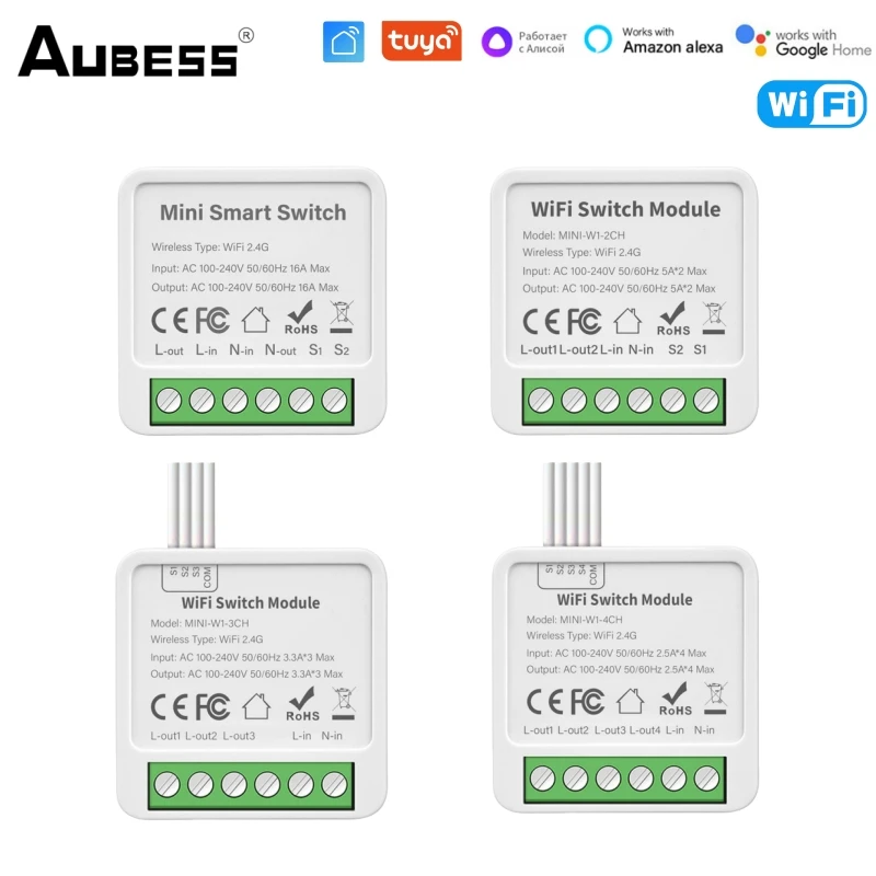 

TUYA WiFi Mini Smart Switch 1/2/3/4 Gang 2-стороннее управление Умный дом Автоматизация DIY Модуль переключателя Голосовое управление через Alexa Google