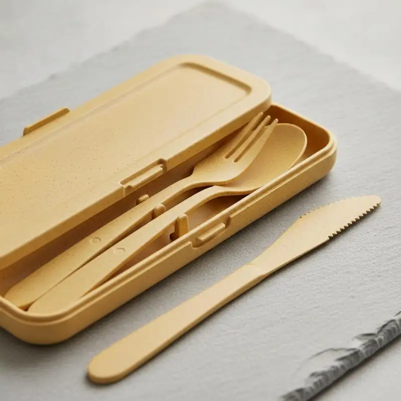 Reusable 3In1 Portable Cutlery Set With Knife Fork Spoon Portable Case Approved For Office Lunch Camping Travel