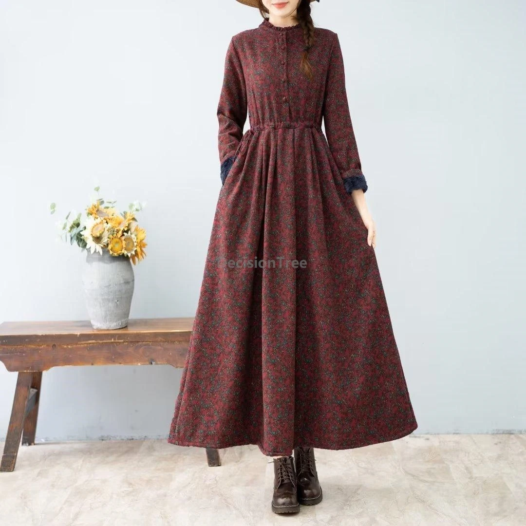 

2025 утепленный китайский халат из хлопка и льна с длинными рукавами, модное художественное платье в литературе, элегантное темпераментное платье в этническом стиле