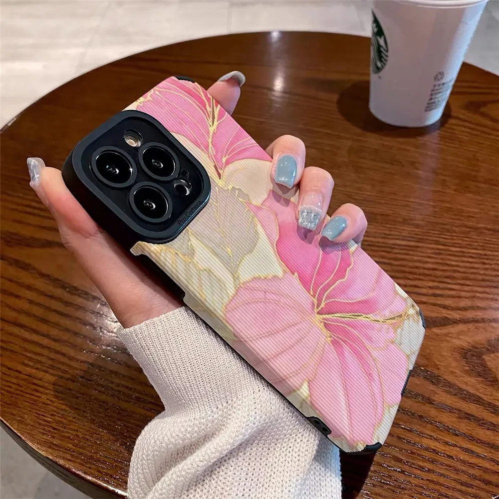 Lovebay Painted Flower Phone Case for iPhone11 12 13 14 15 16 Pro Max 7 8 Plus XR XS Max Soft Shockproof Back Bumper Cover Funda