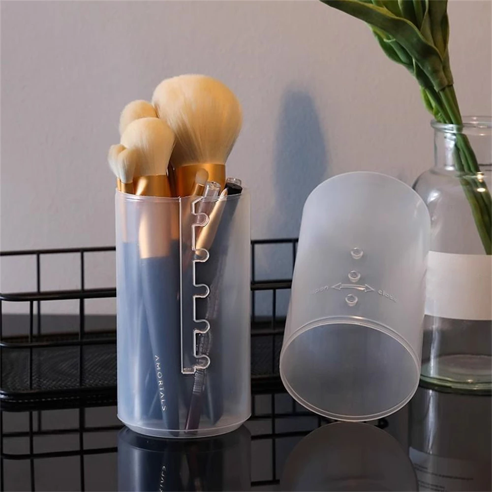1PC Adjustable Height Large Capacity Makeup Brush Organizer - Portable Waterproof Transparent Plastic Storage Box