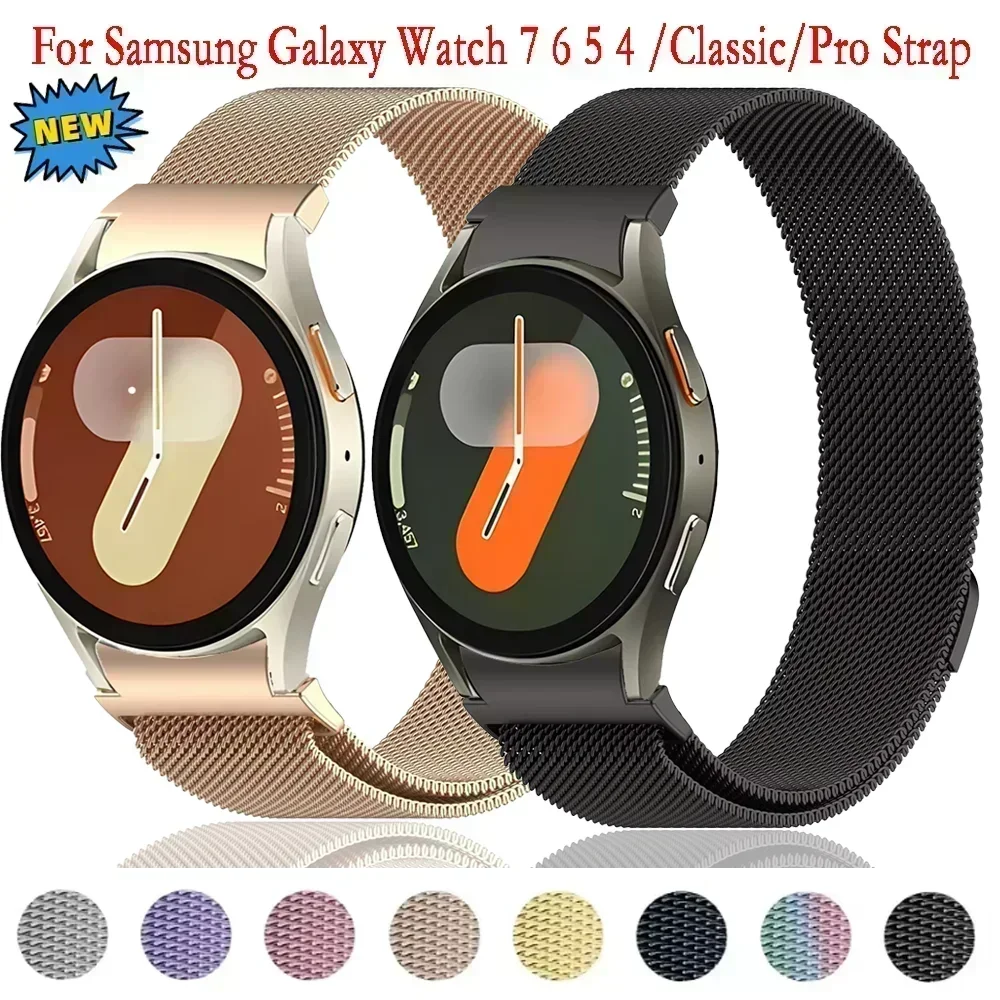 Offizielles Milanese-Magnetschlaufenarmband für Samsung Galaxy Watch 7 6 5 4 40 mm 44 mm, Metall ohne Lücken, Watch 6 4 Classic 47 mm 46 mm