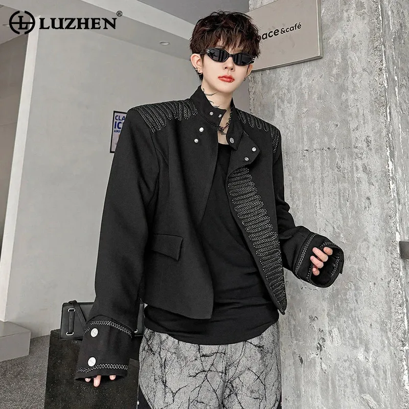 LUZHEN 2026 Autumn Patchwork Line Pattern Outline Casual Jacket Men's Fashion Handsome Original Slim Elegant Male Clothes JY8703